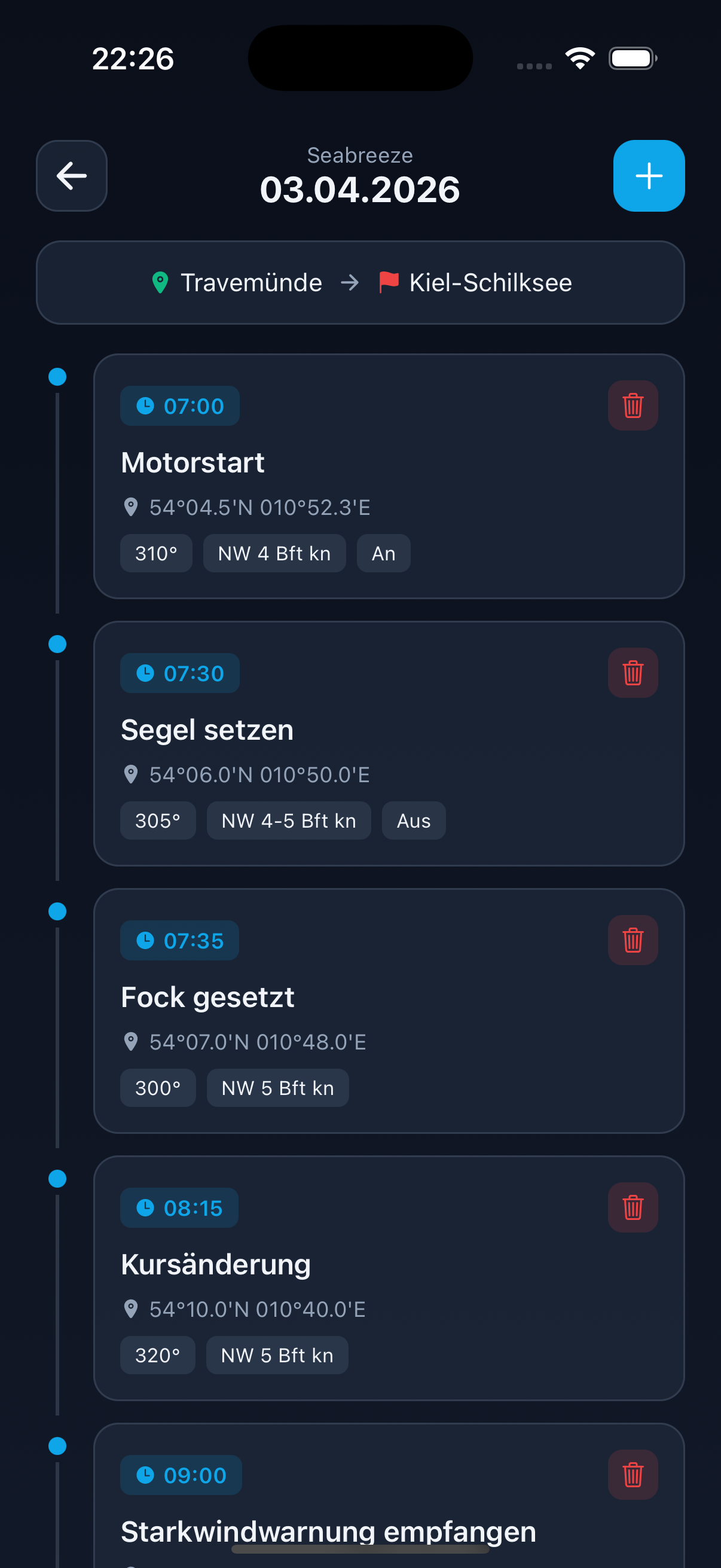 NautiSimple Logbuch Timeline